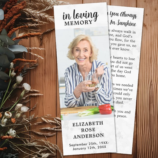 Custom Marble Photo Memorial Poem Simple Funeral Bookmarks (Creator Uploaded)