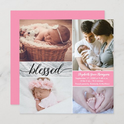 Custom Marble Pink Blessed Photo collage Baby Girl