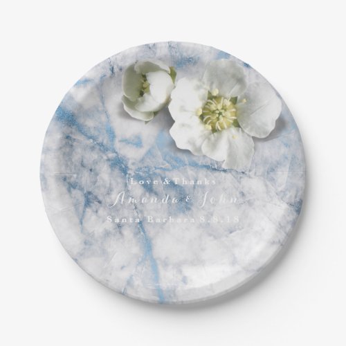 Custom Marble Sapphire Blue  White Jasmine Glitter Paper Plates