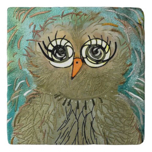 Custom Marble Stone Trivet Original Painting Owl