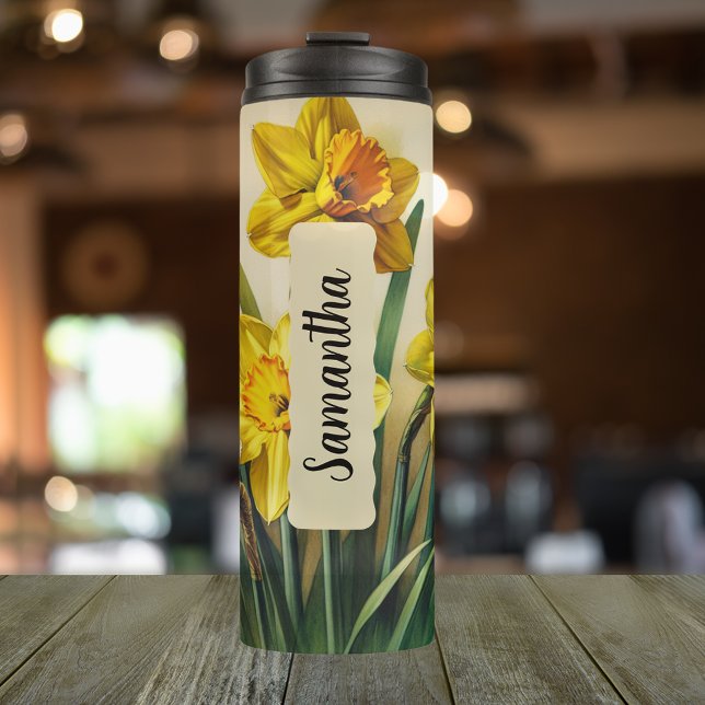 Custom March Daffodil Tumbler 16oz Gift (Personalized 20 oz thermal tumbler with birth flower for March)