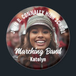 Custom Marching Band Photo High School Spirit Magnet<br><div class="desc">This cool customized high school marching band photo spirit magnet features white typography of your team and player name. Personalize with the band name or mascot across the player photograph.</div>
