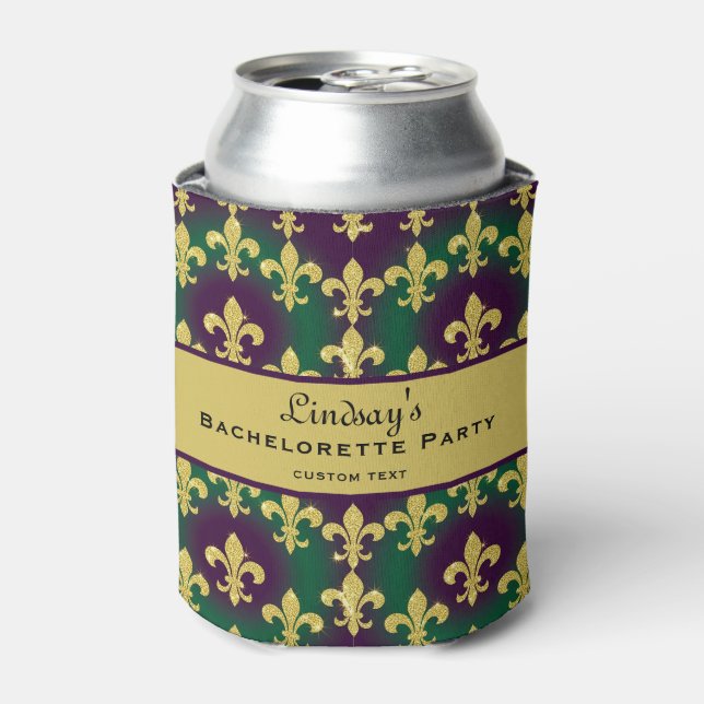Custom Mardi Gras Bachelorette Party Can Cooler (Can Front)