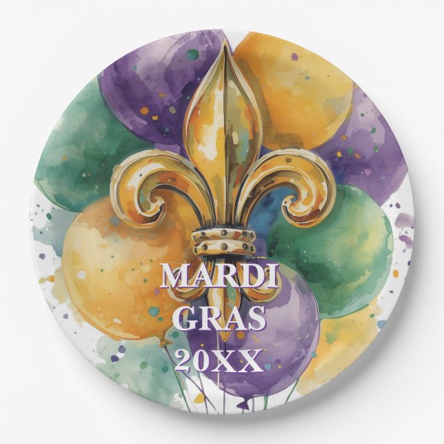 Custom Mardi Gras Colors Paper Plates (Front)