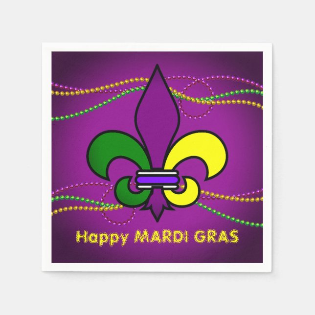Custom MARDI GRAS Fleur de Lis Disposable Cocktail Napkins (Front)