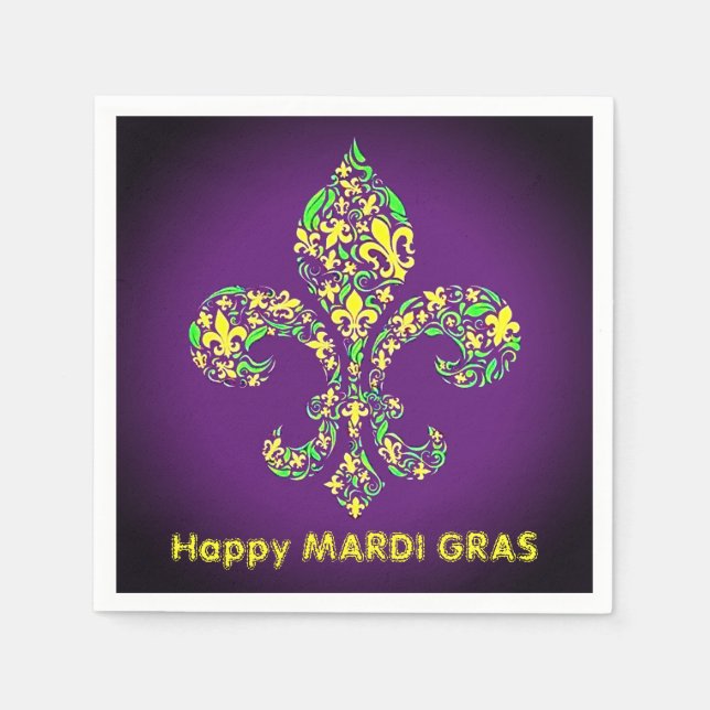 Custom MARDI GRAS Fleur de Lis Disposable Cocktail Napkins (Front)