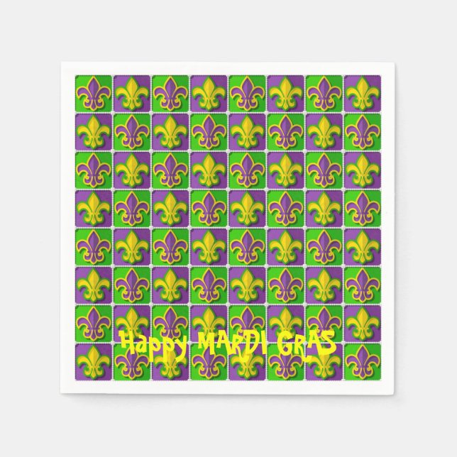 Custom MARDI GRAS Fleur de Lis Disposable Paper Napkins (Front)