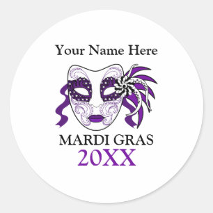 Custom Mardi Gras with a festival mask Classic Round Sticker
