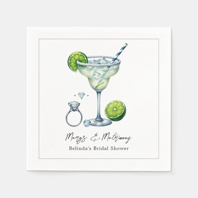 Custom Margarita & Matrimony Bridal Shower Napkins (Front)