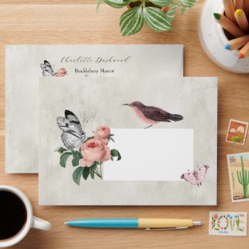 Custom Marie Antoinette Roses  Bird And Butterfly Envelope by WickedlyLovely at Zazzle