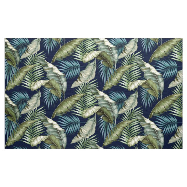 CUSTOM Marilyn-2 Hawaiian Leaves Green Teal Navy Fabric (Yard)