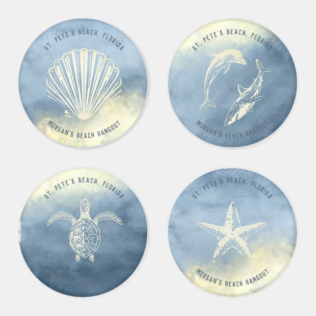 Custom Marine Coastal Beach  Coaster Set (Set)