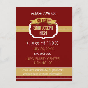 Custom Maroon 50th Class Reunion Invite