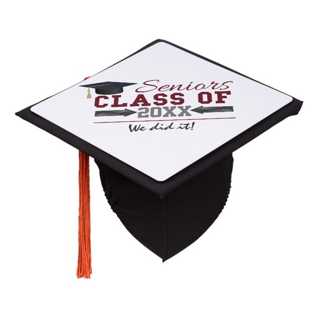 Custom Maroon and Gray Graduation Tassel topper (Angled)