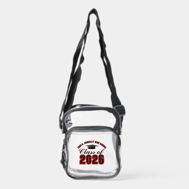 Custom Maroon Class of 2026 Graduation Clear Crossbody Bag (Front)