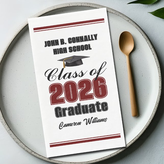 Custom Maroon Class of 2026 Graduation Party Paper Guest Towels (Creator Uploaded)