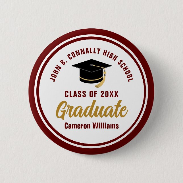 Custom Maroon Gold Graduate 2025 Graduation Party Button (Front)