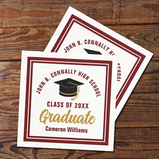 Custom Maroon Gold Graduate 2025 Graduation Party Napkins (Creator Uploaded)