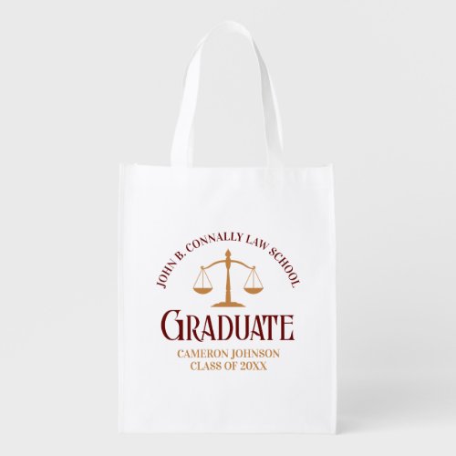 Custom Maroon Gold Law School Graduation Grocery Bag