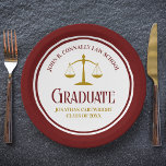Custom Maroon Gold Law School Graduation Party Paper Plates<br><div class="desc">This modern maroon and gold law school graduation party paper plate features custom typography for a class of 2026 graduate. Customize with your graduating year under the scales of justice for great personalized lawyer or attorney decor.</div>