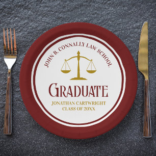 Custom Maroon Gold Law School Graduation Party Paper Plates