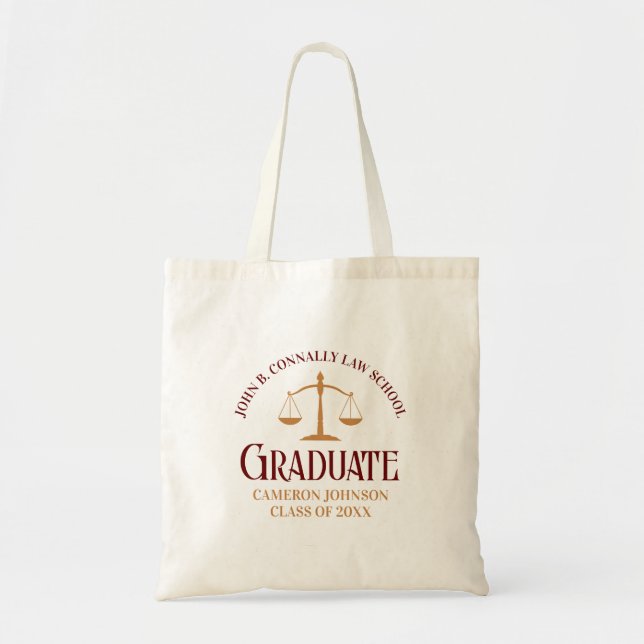 Custom Maroon Gold Law School Graduation Tote Bag (Front)