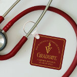 Custom Maroon Gold Veterinary School Graduation Keychain<br><div class="desc">This custom maroon veterinary graduation keychain features elegant gold typography for a class of 2024 graduate. Customize with your graduating year under the medical caduceus for a great personalized veterinarian gift.</div>