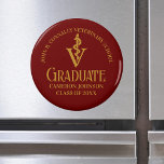Custom Maroon Gold Veterinary School Graduation Magnet<br><div class="desc">This modern custom maroon veterinary medicine school graduation party magnet features the college graduate name in elegant gold script for the class of 2024. Customize with your university under the veterinarian medical caduceus for a great graduation gift for a DVM.</div>