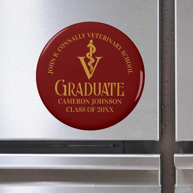 Custom Maroon Gold Veterinary School Graduation Magnet (Creator Uploaded)