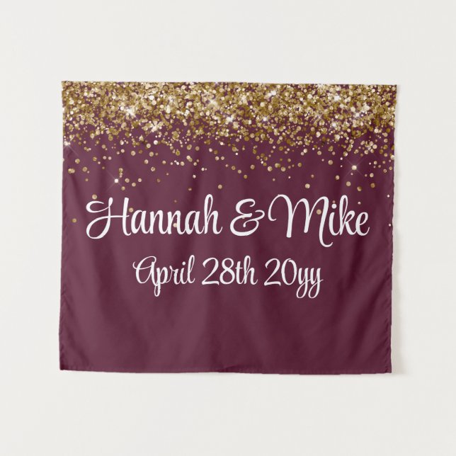 Custom Maroon & Gold Wedding Backdrop Photo Booth (Front (Horizontal))