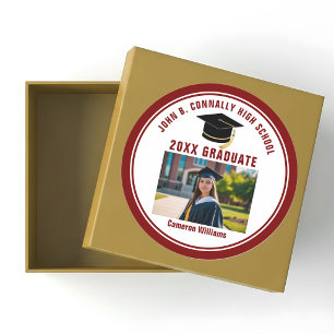 Custom Maroon Graduate Photo 2026 Graduation Party Classic Round Sticker
