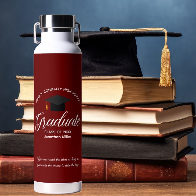 Custom Maroon Graduation 2026 Graduate Gift Water Bottle (Creator Uploaded)
