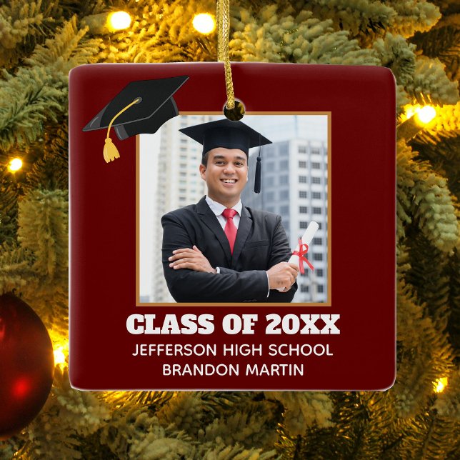 Custom Maroon Graduation Senior Photo 2026 Ceramic Ornament (Creator Uploaded)