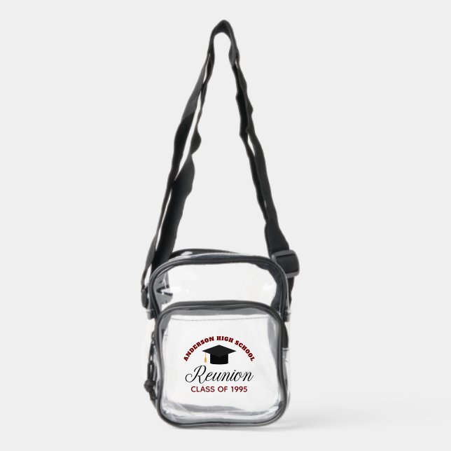 Custom Maroon High School Reunion Alumni Clear Crossbody Bag (Front)