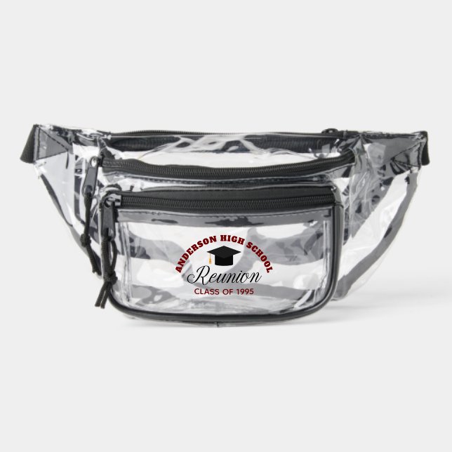 Custom Maroon High School Reunion Alumni Clear Fanny Pack (Front)