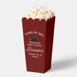 Custom Maroon High School Reunion Party Popcorn Favor Boxes