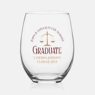 Custom Maroon Law School Graduation Commemorative Stemless Wine Glass
