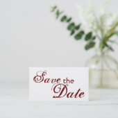 Custom maroon letter save the date wedding cards (Standing Front)