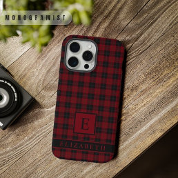 Custom Maroon Red Green Black Checkered Pattern iPhone 15 Pro Max Case