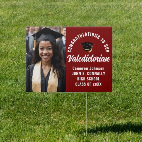 Custom Maroon Valedictorian Photo Graduation Yard Sign