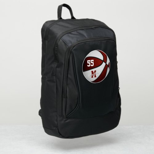 Custom maroon white team colors basketball port authority backpack