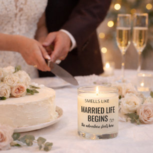 Custom “Married Life Begins” Wedding Candle Gift