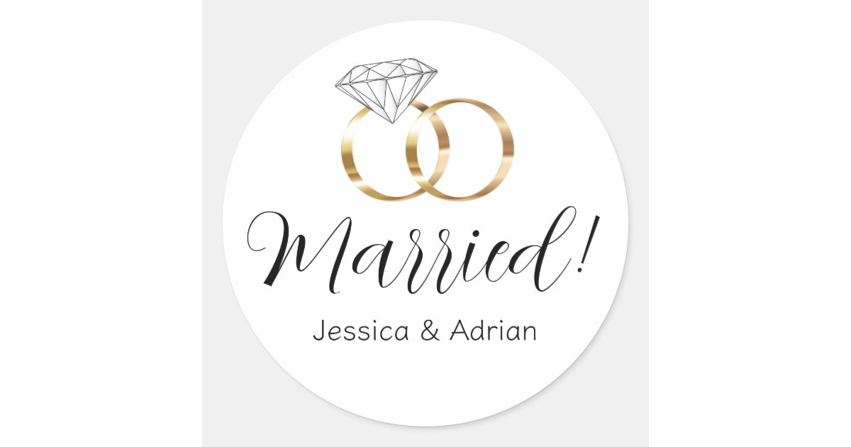Custom Married White Diamond Wedding Rings Classic Round Sticker | Zazzle