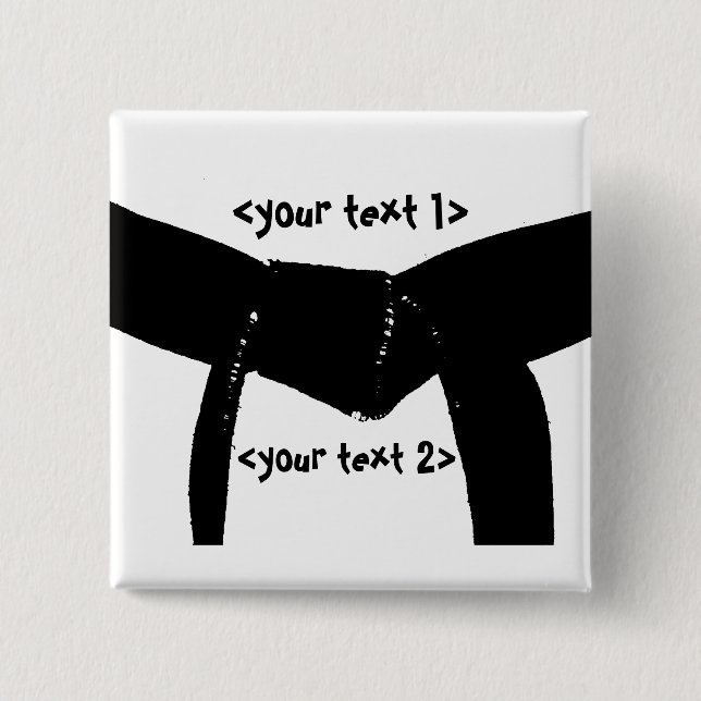 Custom Martial Arts Basic Black Belt Square Button (Front)