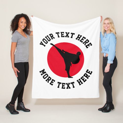 Custom martial arts karate kick silhouette fleece blanket