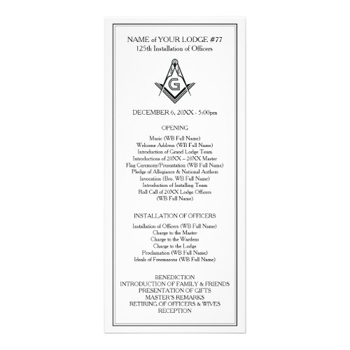 Custom Masonic Rack Cards  Officer Installation