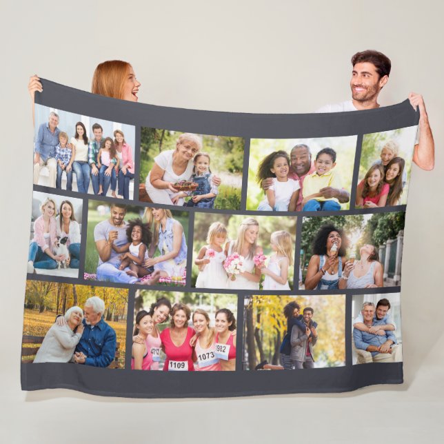 Custom Masonry Grid Collage - Grey 12 Photo Fleece Blanket (In Situ)