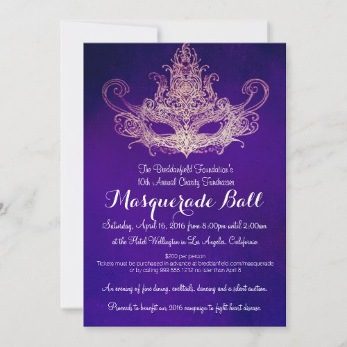 Custom Masquerade Ball Charity Event Invitations