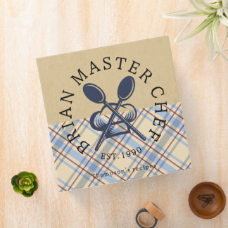 Custom Master chef Kraft paper Rustic Tartan blue 3 Ring Binder