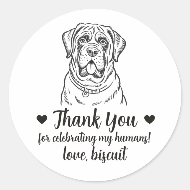 Custom Mastiff Dog Wedding Favor Stickers (Front)